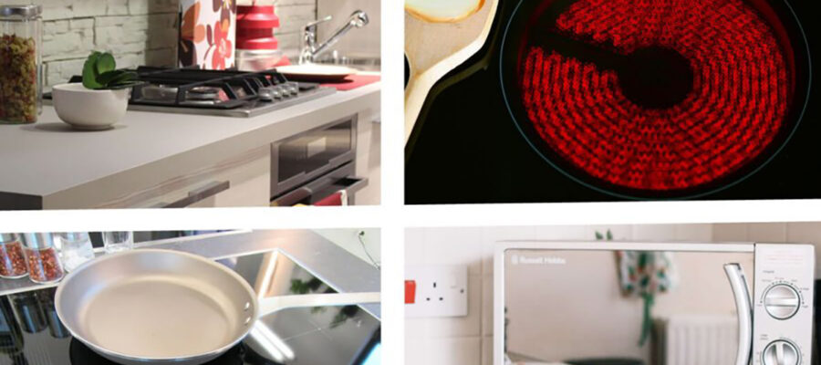 Cuatro tipos de cocina: cocina de gas, vitrocerámica, inducción y horno microondas. Escoger qué tipo de cocina es más saludable para una casa sana.